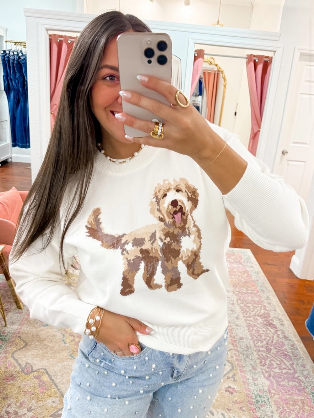 Le Lis White Dog Golden Doodle Sweater
